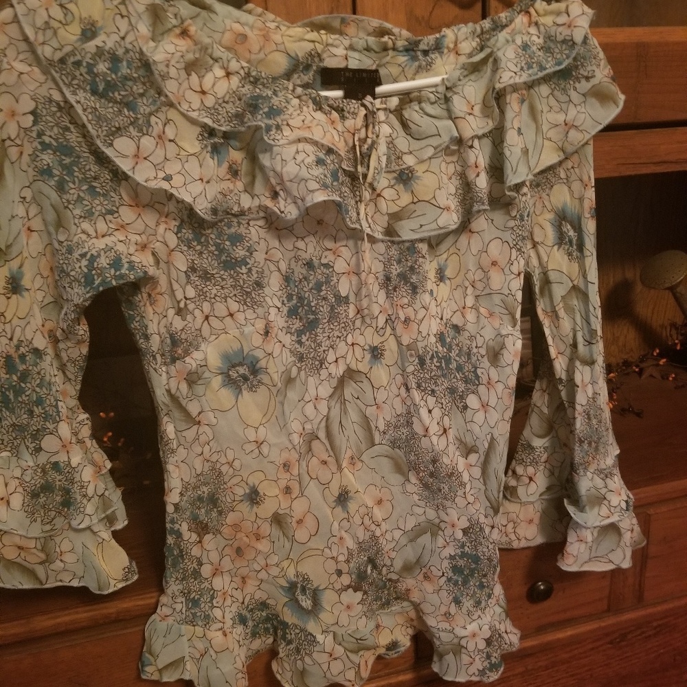 The limited sheer bell flutter sleeve blouse top